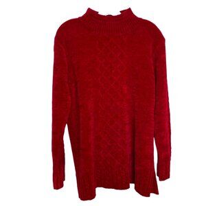 Yarnworks Womens Vintage Red Chenille Knit Lattice Design Sweater Size L 90s Y2K